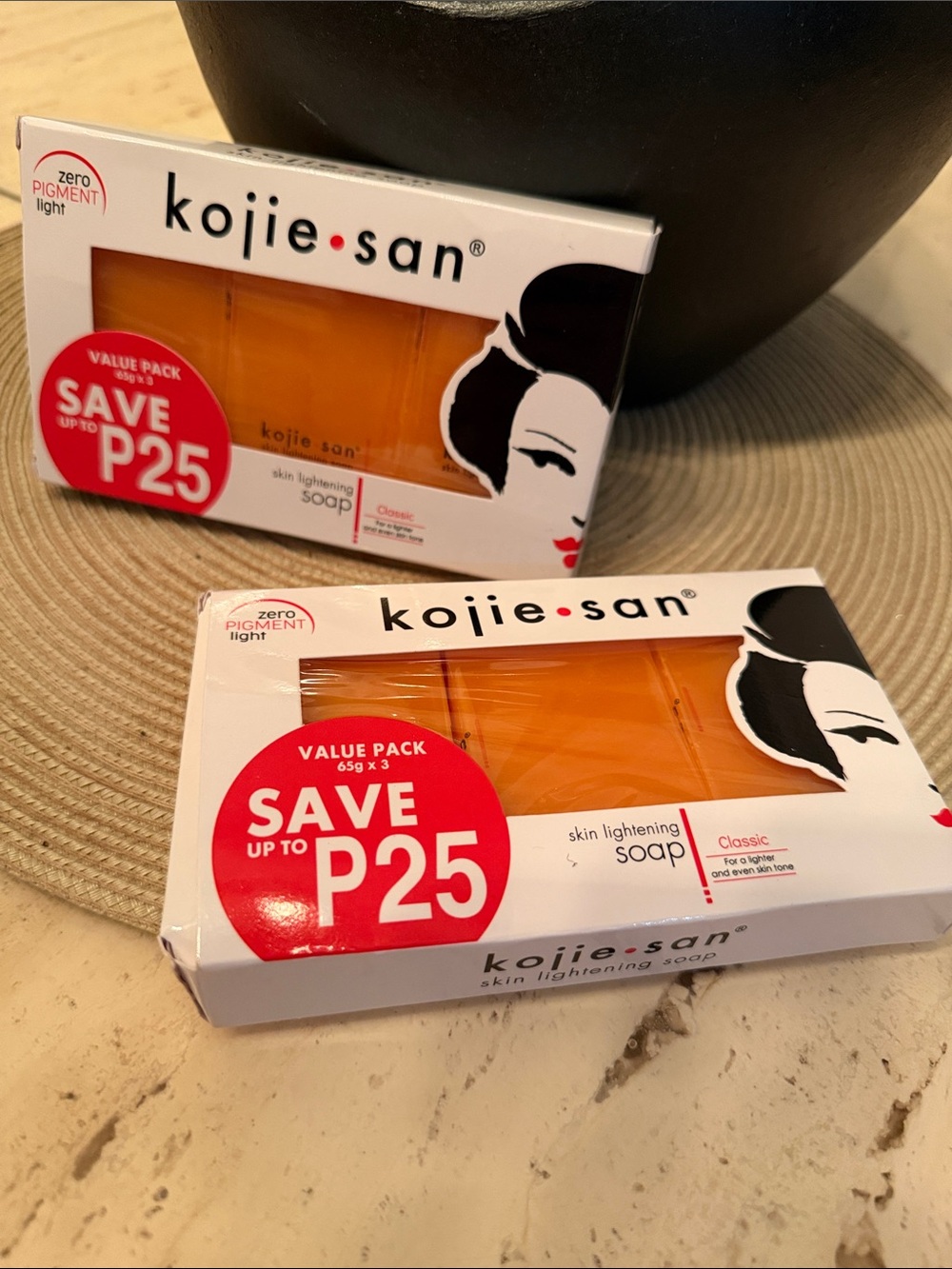 Kojie-san Skin Lightening Soap Set of Two 3 Pack-65 g x 6 NIB